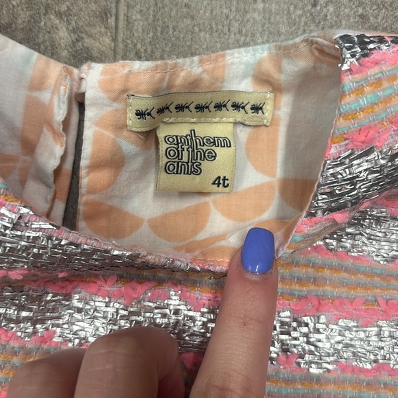 Anthem of the Ants Peach and White Kids Dress With Flutter Sleeves Size 4t - Picture 2 of 5